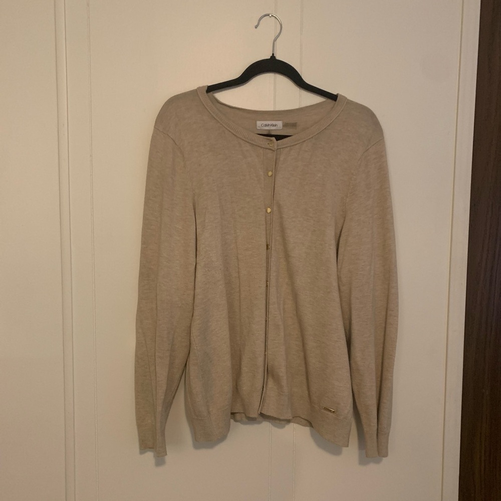 XL Calvin Klein womens cream button down cardigan sweater